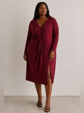Universal Standard Twist Front Midi Dress Size (XL) 24/26 NWT Burgundy Red